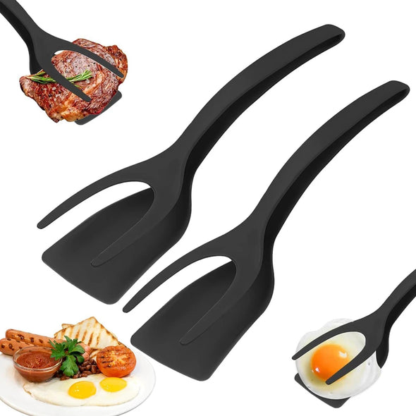 New 2 in 1 Grip Flip Spatula Tongs